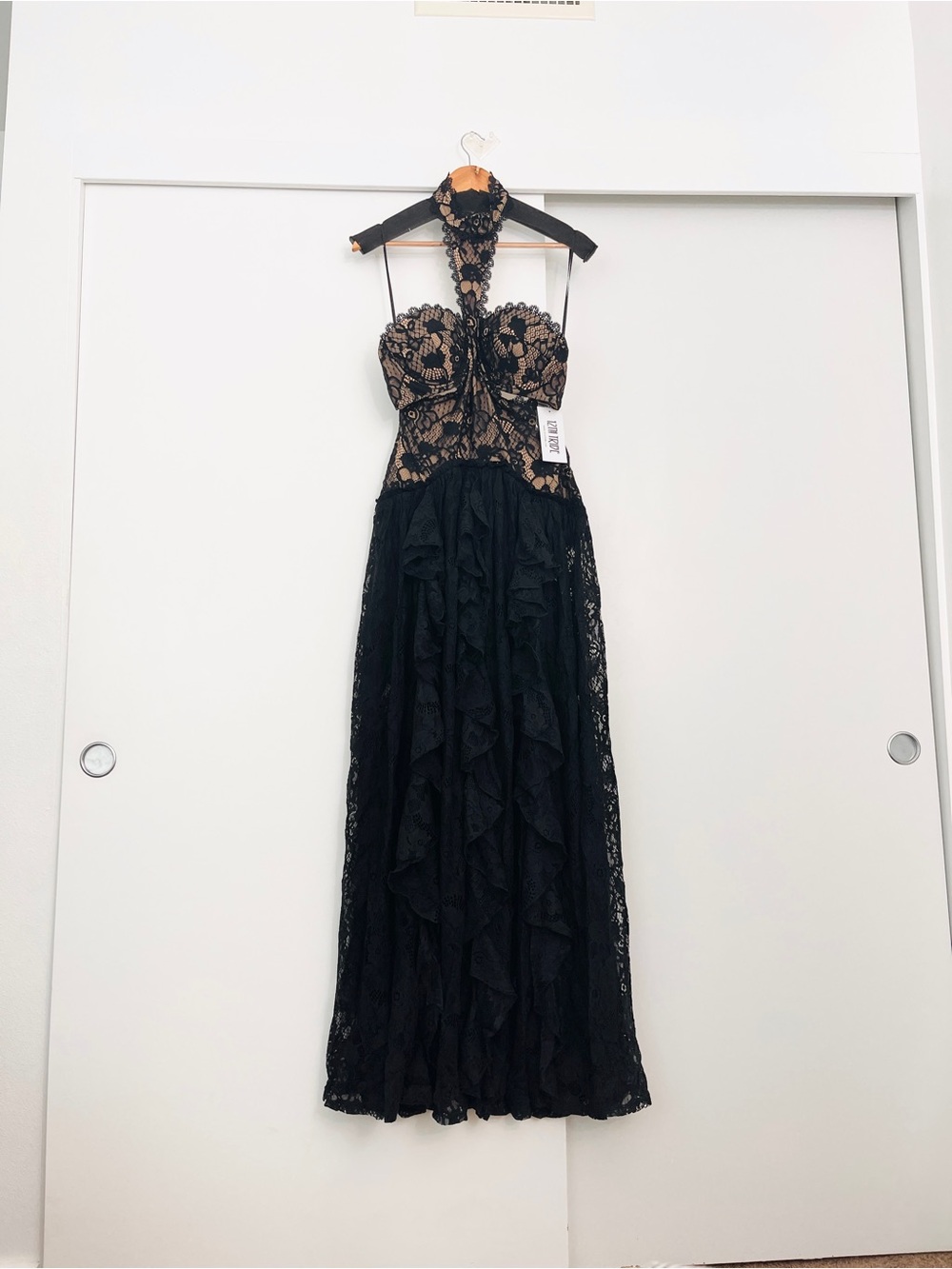 NWT 12 Th Tribe Princesa Black Lace Open Cutout Ruffle Maxi Dress Size Large